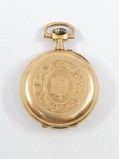 MONTRE A GOUSSET en or jaune 750°, double...