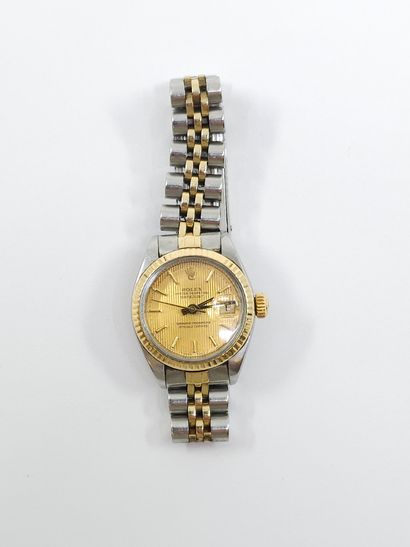 ROLEX 
Gold and steel wristwatch, gold dial...