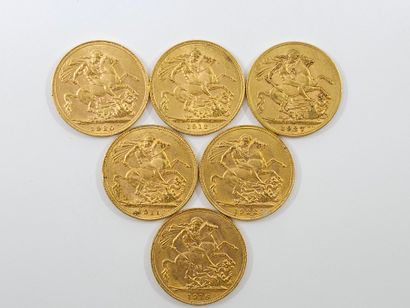 LOT of six gold coins Sovereign Georges V...