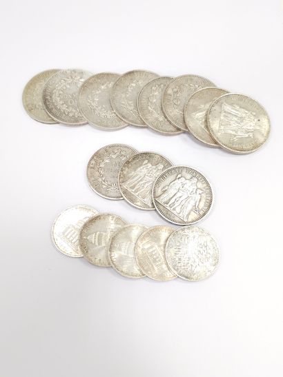 SET OF SILVER Coins including :
Eight 50-franc...