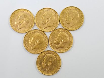 LOT of six gold coins Sovereign Georges V...