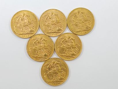 LOT of six gold coins Sovereign Georges V...
