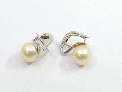 PAIRE de boucles d'oreilles en or gris 750°...