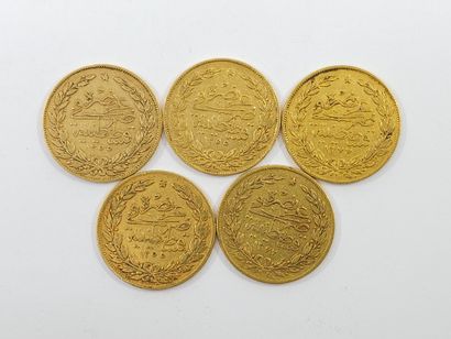 LOT of five KURUS gold coins 
Weight : 35,60...