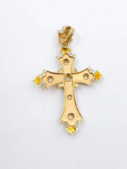 FRENCH WORK 
Cross in 750° yellow gold set...