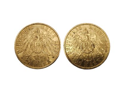 DEUX pièces de 20 Mark en or 
Poids : 15,90...