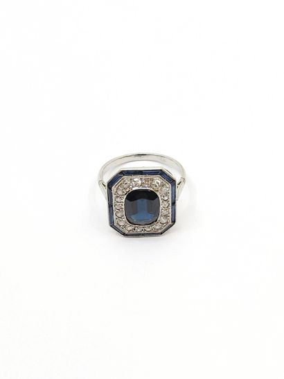RING in 750° gold and platinum, octagonal...