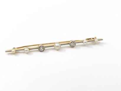Barette brooch in two-tone 750° gold set...