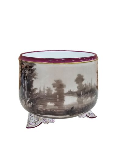 PAIRE DE CACHE POTS en procelaine de Paris...