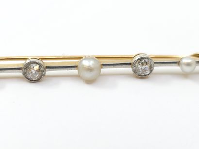 Barette brooch in two-tone 750° gold set...
