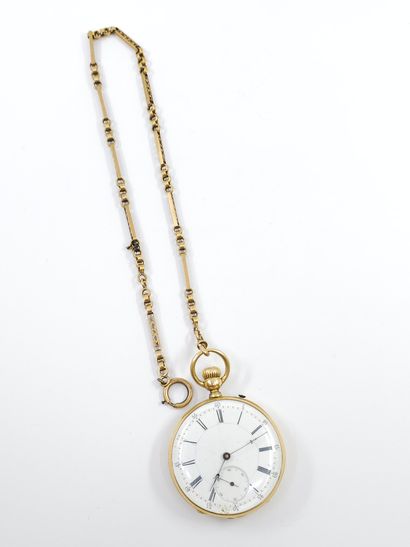 MONTRE A GOUSSET en or jaune 750°, cadran...