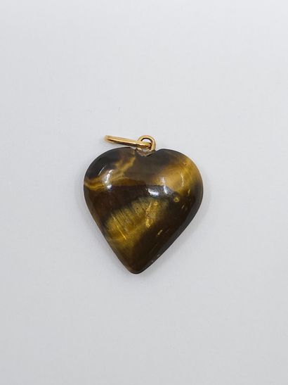 PENDENTIF œil de tigre en forme de cœur et...