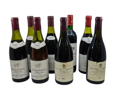 Set of eight bottles including
alox corton...