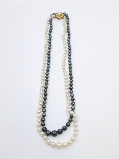 COLLIER double rang de perles, fermoir en...
