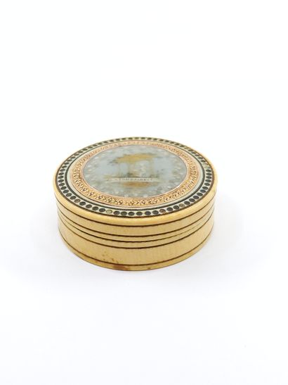 BOITE en os et marqueterie de paille à l'intérieur...