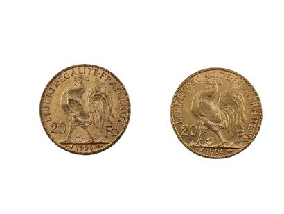 LOT de deux pièces de 20 francs or au coq...