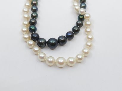 COLLIER double rang de perles, fermoir en...