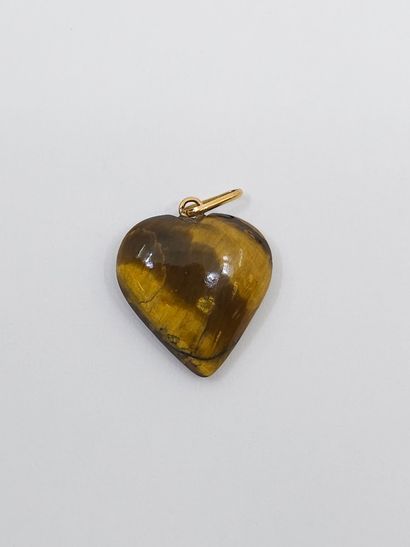PENDENTIF œil de tigre en forme de cœur et...