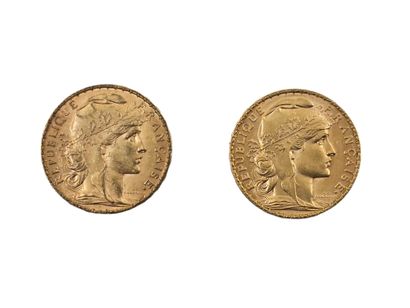 LOT de deux pièces de 20 francs or au coq...