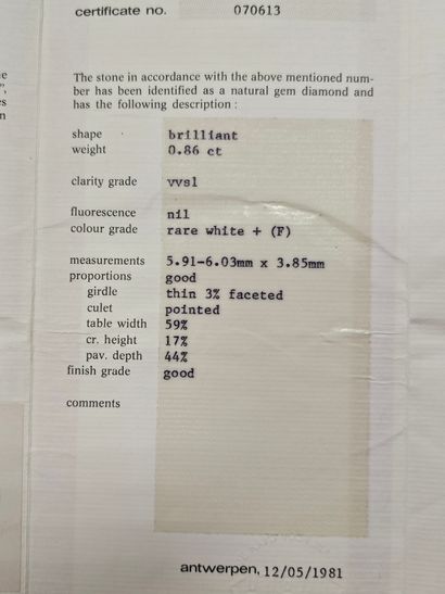 DIAMANT sur papier de 0,86 ct de couleur...