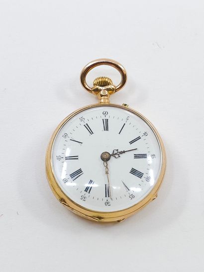 MONTRE de col en or jaune 750°, cadran rond,...
