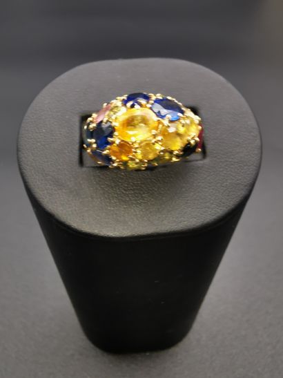 Bague dôme tutti frutti en or jaune 750°,...