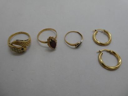 1 Paire boucles Or 18kt 1,71g 2 Bagues Or...