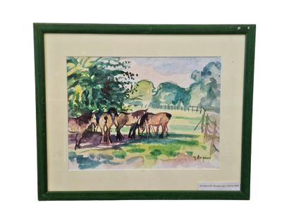 FAGARD 
scene de chevaux sous les arbres...