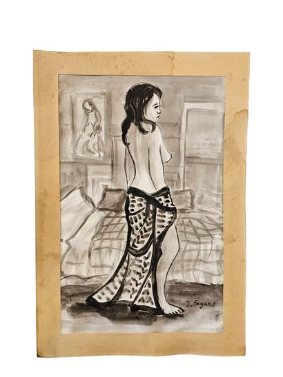 FAGARD
Nude with bathrobe
Ink on paper
Signed...