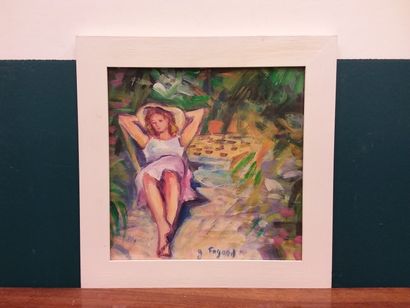 FAGARD 
Sieste sur un transat 
Gouache sur...