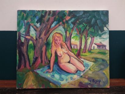 FAGARD 
Nue en forêt 
Huile sur toile 
Signee...