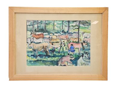 FAGARD 
Traite des vaches dans les alpages
Aquarelle...