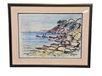 FAGARD 
Beach in Sanary
Watercolor on paper,...