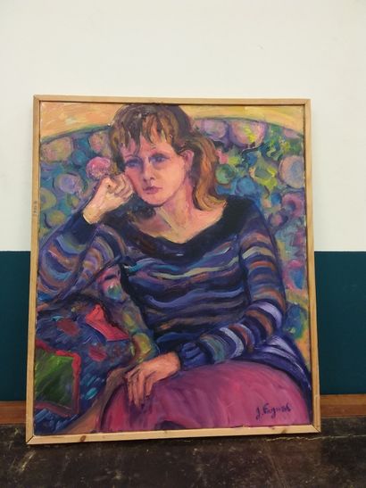 FAGARD 
Young woman in reflection 
Oil on...