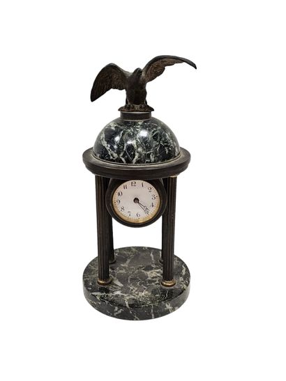 Rotunda-shaped marble and brass table clock...