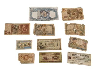 ENSEMBLE DE BILLETS DE BANQUE ET PIECES argent...
