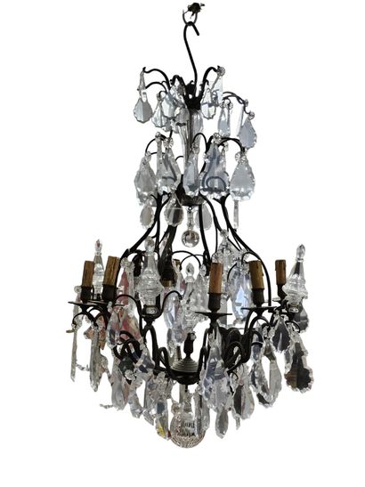 CAGE LIGHT in metal and pendants, with eight...