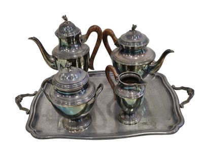 Silver plated coffee service on pedestal,...