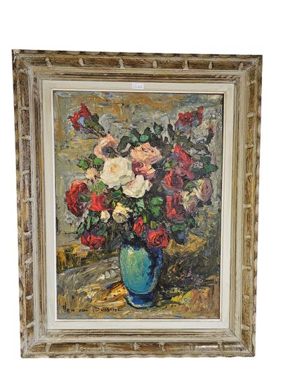 Van den busch
Bouquet of roses 
Framed oil...