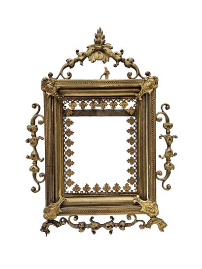 Small Neo-Gothic bronze easel mirror transformed...