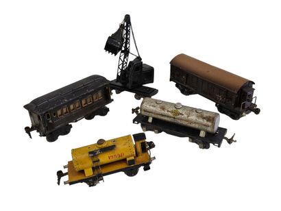 SET OF FIVE PAINTED METAL WAGONS 
including...