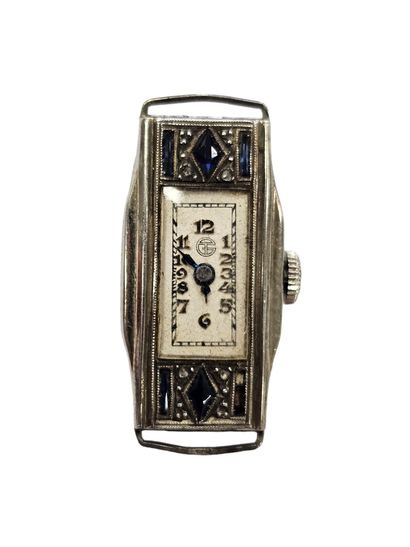Watch case in metal and blue stones