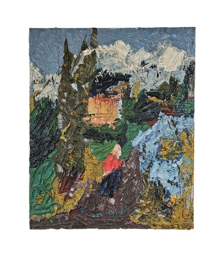 Arlandis 
Homme sur le chemin 
Huile sur...