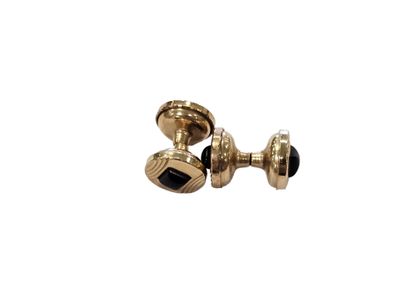 PAIR of gilt metal and onyx cufflinks