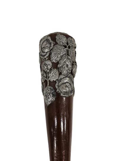 Large cane in mahogany and pewter inlay in...
