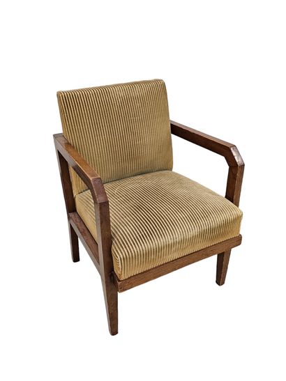 Two wooden chairs 
An armchair in wood and...