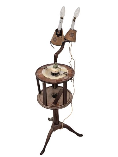 Wooden cigar-lighter lamp with marble ashtray...