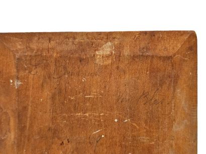 Small painted oak panel 
depicting a legume...