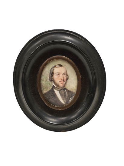 Small miniature of a young man in a three-quarter...