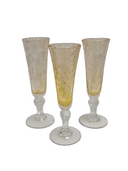 BIOT 
Set of three bubble glass champagne...